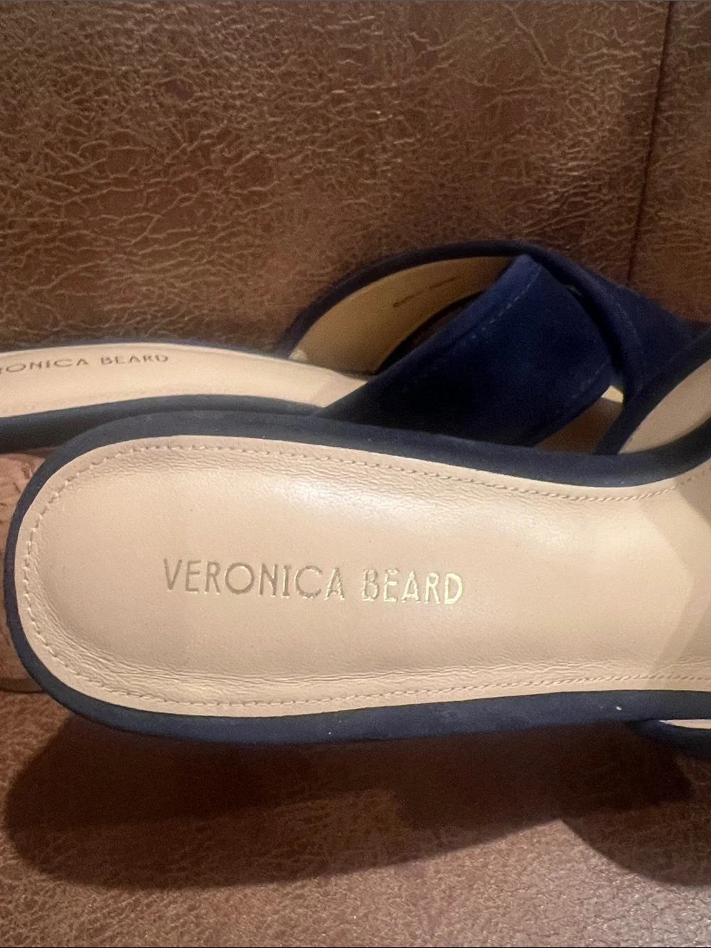 Veronica Beard Navy Suede Cork Block Heel Slides